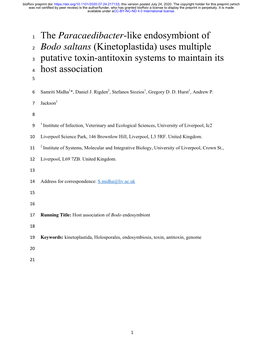 The Paracaedibacter-Like Endosymbiont of Bodo Saltans