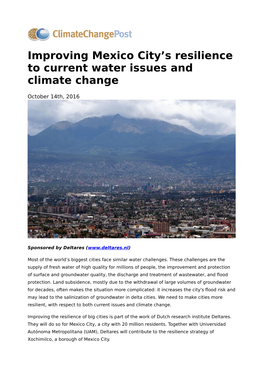 Improving Mexico City's Resilience to Current Water Issues and Climate