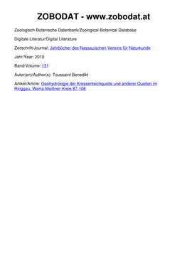 Geohydrologie Der Kressenteichquelle Und Anderer Quellen Im Ringgau, Werra-Meißner-Kreis 87-108 Toussaint 087-108 14.12.2010 14:17 Uhr Seite 87