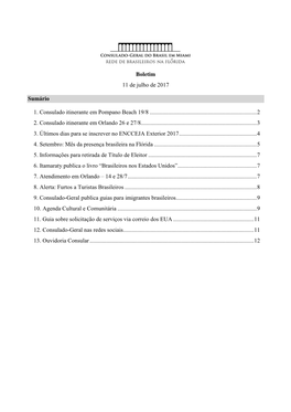 Boletim 11 De Julho De 2017 Sumário 1. Consulado Itinerante Em