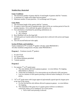 Modified Boys Basketball Game Conditions 1. the Maximum