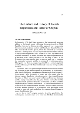 The Culture and History of French Republicanism: Terror Or Utopia?