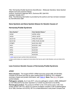 Hermansky-Pudlak Syndrome Genereview – Molecular Genetics