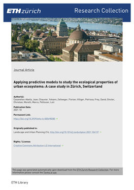 Applying Predictive Models to Study the Ecological Properties of Urban Ecosystems: a Case Study in Zürich, Switzerland