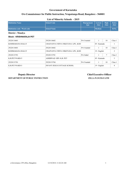 Government of Karnataka List of Minority Schools