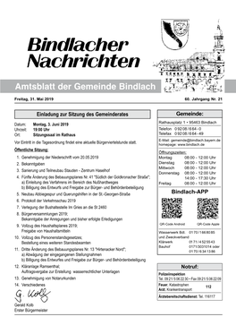 Amtsblatt Der Gemeinde Bindlach