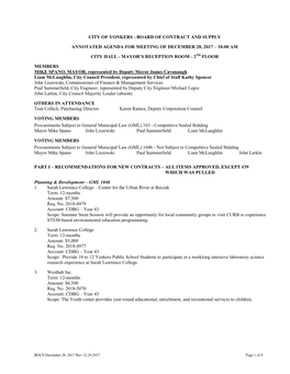 Board of Contract and Supply Annotated Agenda for Meeting of December 28, 2017 – 10:00 Am City Hall