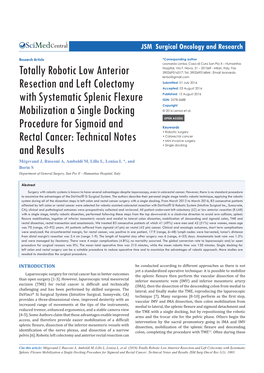 Totally Robotic Low Anterior Resection and Left Colectomy With