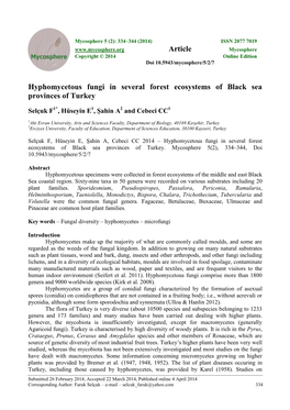 Hyphomycetous Fungi in Several Forest Ecosystems of Black Sea Provinces of Turkey