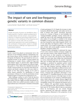 The Impact of Rare and Low-Frequency Genetic Variants in Common Disease Lorenzo Bomba1, Klaudia Walter1 and Nicole Soranzo1,2,3*