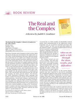 The Real and the Complex a Review by Judith V