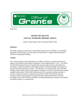 Office of Grants Annual Summary Report: 2010-11