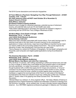 Fall 2019 Course Descriptions and Instructor Biographies