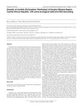 Diversity of Mantids (Dictyoptera: Mantodea) of Sangha-Mbaere Region, Central African Republic, with Some Ecological Data and DNA Barcoding