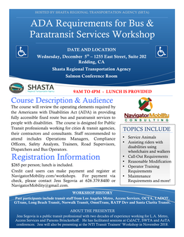 ADA Requirements for Bus & Paratransit Services Workshop Workshop