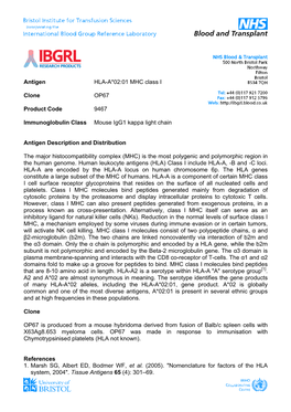 Antigen HLA-A*02:01 MHC Class I Clone OP67 Product Code