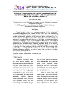 JURNAL KESEHATAN MASYARAKAT, Volume 1, Nomor 2, Tahun 2012, Halaman 861 - 870 Online Di