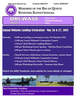 Annual Mohawk Landing Celebration - May 26 & 27, 2018