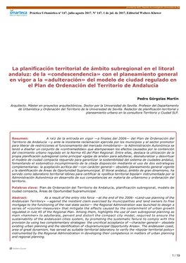 La Planificación Territorial De Ámbito Subregional En El Litoral Andaluz