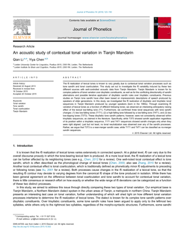 An Acoustic Study of Contextual Tonal Variation in Tianjin Mandarin