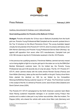 Press Release February 2, 2019