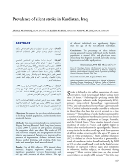 Prevalence of Silent Stroke in Kurdistan, Iraq