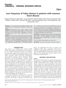 Low Frequency of Fabry Disease in Patients with Common Heart Disease