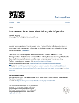 Interview with Sarah Jones, Music Industry Media Specialist