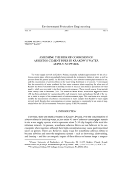 Assessing the Risk of Corrosion of Asbestos-Cement Pipes in Kraków's