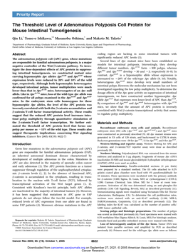 The Threshold Level of Adenomatous Polyposis Coli Protein for Mouse Intestinal Tumorigenesis