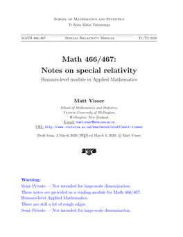 Notes on Special Relativity Honours-Level Module in Applied Mathematics