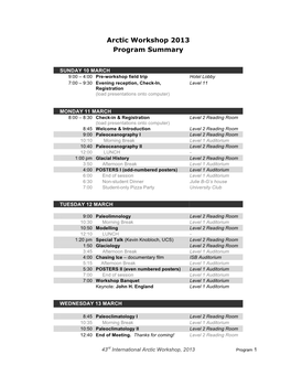 Arctic Workshop 2013 Program Summary