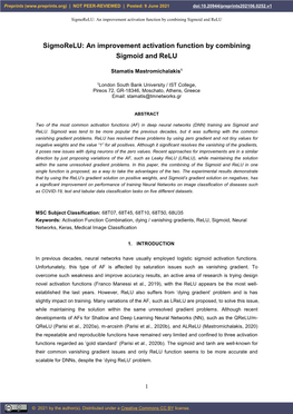 An Improvement Activation Function by Combining Sigmoid and Relu