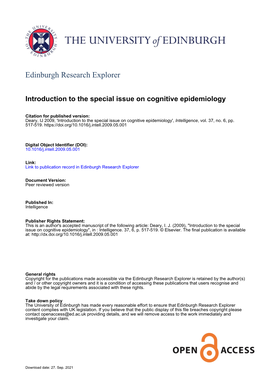 Introduction to the Special Issue on Cognitive Epidemiology