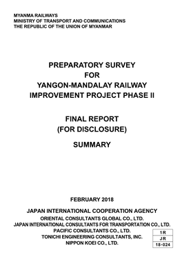 Preparatory Survey for Yangon-Mandalay Railway Improvement Project Phase Ii