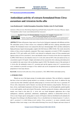 Antioxidant Activity of Extracts Formulated from Citrus Aurantium and Artemisia Herba Alba