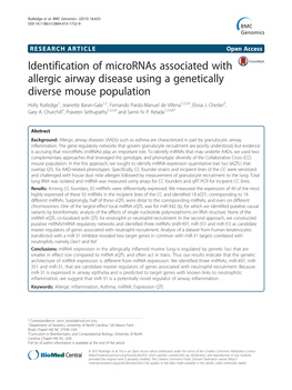 Identification of Micrornas Associated with Allergic Airway Disease Using
