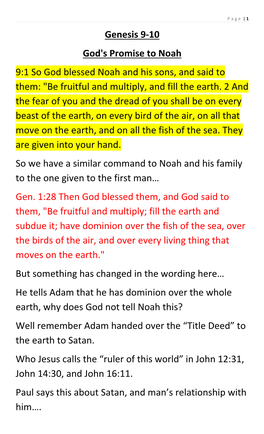 Genesis 9-10 God's Promise to Noah 9:1 So God Blessed Noah and His Sons, and Said to Them: 