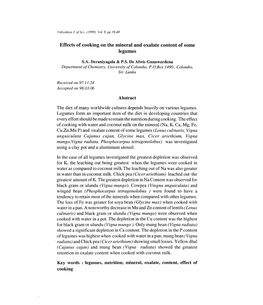 Effects of Cooking on the Mineral and Oxalate Content of Some Legumes