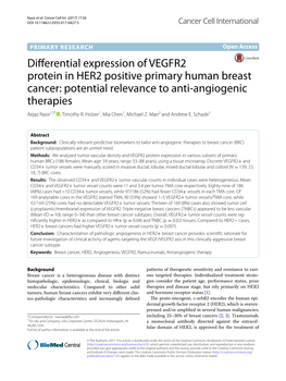 Differential Expression of VEGFR2 Protein in HER2 Positive Primary
