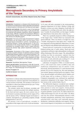 Macroglossia Secondary to Primary Amyloidosis of the Tongue