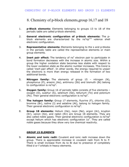 8. Chemistry of P-Block Elements,Group 16,17 and 18