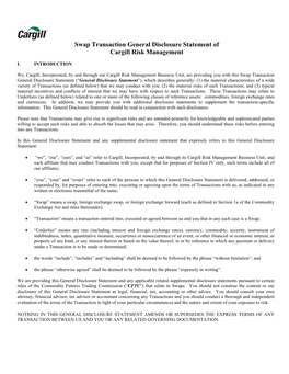 Swap Transaction General Disclosure Statement of Cargill Risk Management