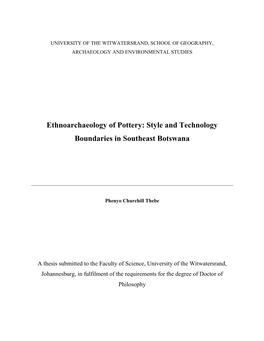 Ethnoarchaeology of Pottery: Style and Technology Boundaries in Southeast Botswana