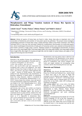 Morphometric and Wings Venation Analysis of Honey Bee Species in Dehradun, Uttarakhand