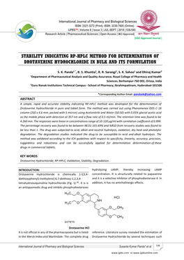 Stability Indicating Rp-Hplc Method for Determination of Drotaverine Hydrochloride in Bulk and Its Formulation