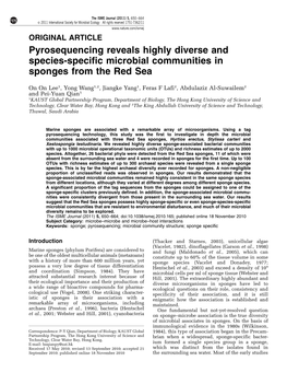 Pyrosequencing Reveals Highly Diverse and Species-Specific Microbial Communities in Sponges from the Red Sea