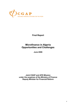 Microfinance in Algeria Opportunities and Challenges