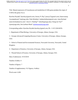 Shared Expression of Crassulacean Acid Metabolism (CAM) Genes Predates the Origin of CAM in the Genus Yucca