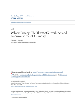 The Threat of Surveillance and Blackmail in the 21St Century Harrison S